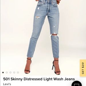 Levi’s 501 Skinny Distressed Jeans in Light Wash